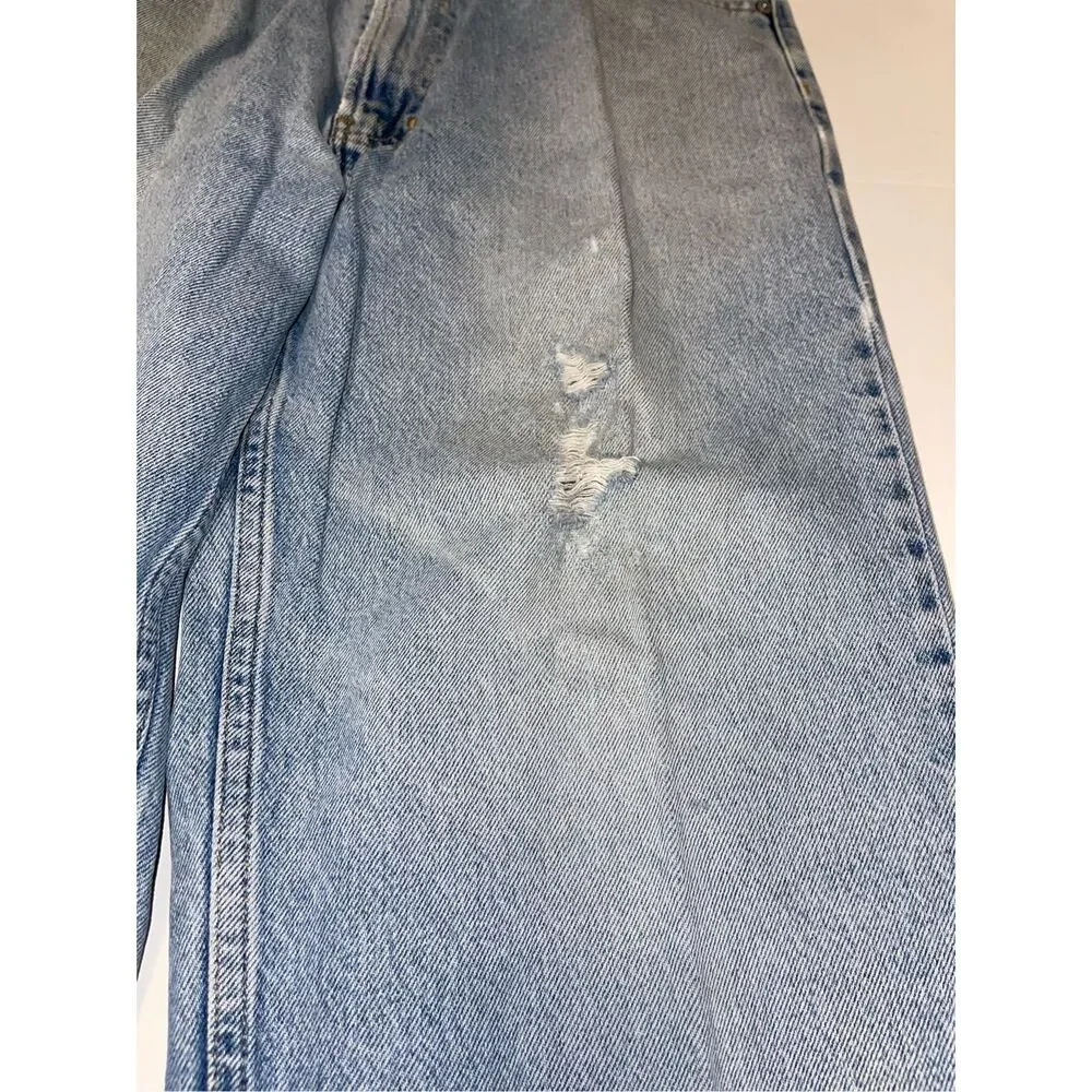 Tommy Hilfiger Jeans Mens 34x32 Blue Distress Whisker Grunge‎ Denim 1985 VTG
